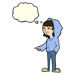 cartoon pointing teenager with thought bubble