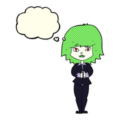 cartoon vampire woman with thought bubble