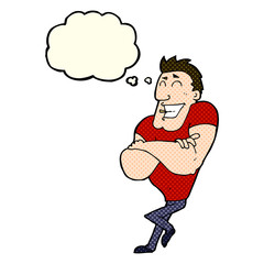 cartoon muscle guy with thought bubble