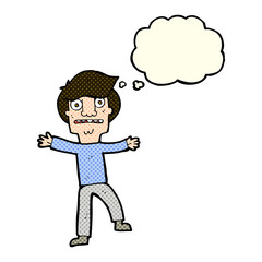 cartoon boy panicking with thought bubble