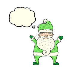 cartoon ugly santa claus with thought bubble