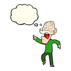 cartoon frightened old man with thought bubble