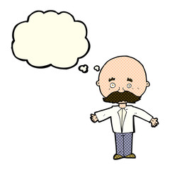 Fototapeta na wymiar cartoon man with mustache with thought bubble