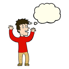 cartoon excited man with thought bubble