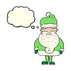 cartoon grumpy santa claus with thought bubble