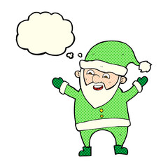 cartoon santa claus with thought bubble