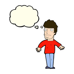 cartoon worried man with thought bubble