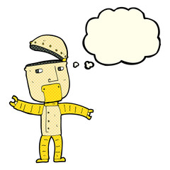 cartoon funny robot with thought bubble