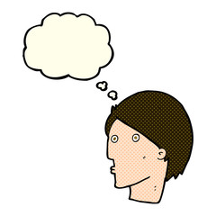 cartoon surprised face with thought bubble