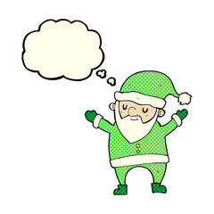 cartoon dancing santa with thought bubble