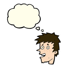 cartoon happy boy face with thought bubble