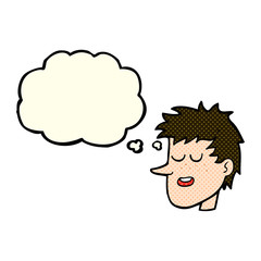 cartoon happy boy face with thought bubble