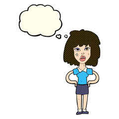 cartoon tough woman with thought bubble