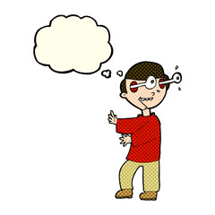 cartoon boy with popping out eyes with thought bubble