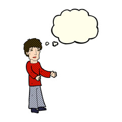 cartoon man explaining with thought bubble