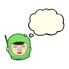 cartoon astronaut head with thought bubble