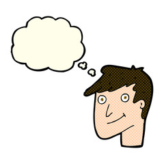 cartoon happy man with thought bubble