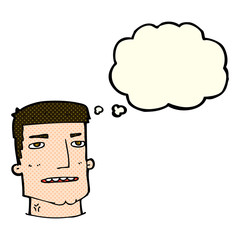 cartoon male head with thought bubble