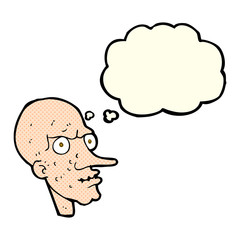 cartoon evil old man with thought bubble