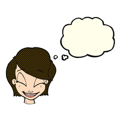 cartoon pretty female face with thought bubble