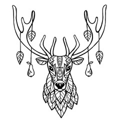 Autumn ornamented deer hand drawn vector illustration. Deer with autumn leaves and pears tattoo. Ethnic animals vector illustration. Ethnic deer / african / indian / totem
