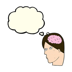cartoon head with brain symbol with thought bubble