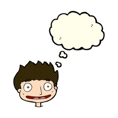 cartoon happy boy with thought bubble