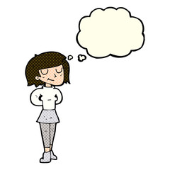 cartoon pleased woman with thought bubble