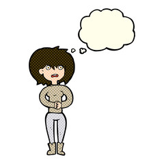 cartoon worried woman with thought bubble