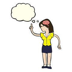 cartoon woman with clever idea with thought bubble
