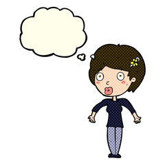 cartoon shocked woman with thought bubble