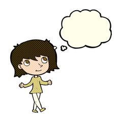cartoon girl with no worries with thought bubble
