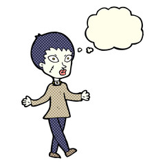 cartoon halloween zombie woman with thought bubble