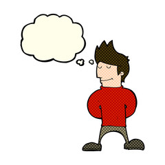cartoon happy man with thought bubble
