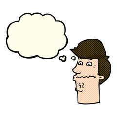 cartoon nervous man with thought bubble