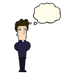 cartoon priest with thought bubble