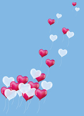 Fototapeta na wymiar Heart shaped balloons soaring into the air. Vector illustration on blue background.