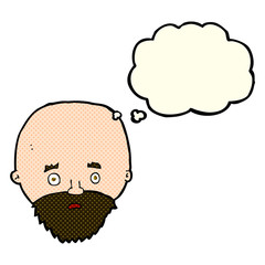 cartoon shocked man with beard with thought bubble