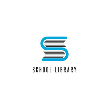 Book logo store, library, read club S letter icon, mockup science magazine or education symbol