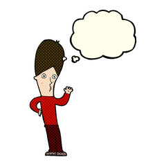 cartoon man waving with thought bubble