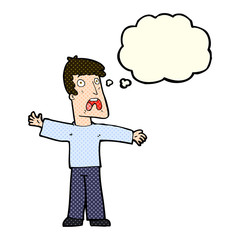 cartoon frightened man with thought bubble