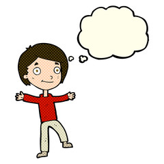 cartoon excited boy with thought bubble