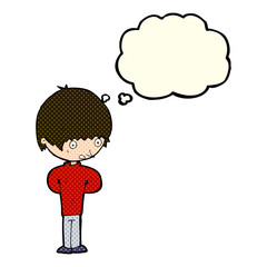cartoon nervous boy with thought bubble