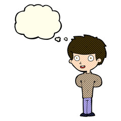 cartoon happy boy with thought bubble