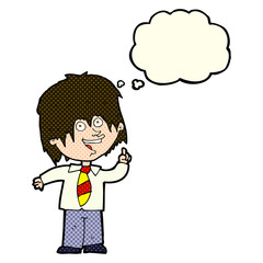 cartoon school boy with idea with thought bubble