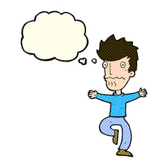 cartoon frightened man with thought bubble