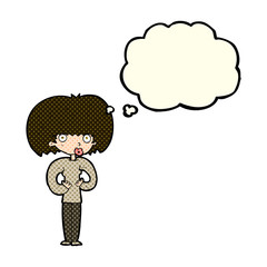 cartoon surprised woman with thought bubble