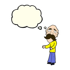 cartoon lonely old man with thought bubble