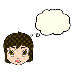 cartoon female face with thought bubble
