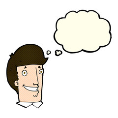 cartoon happy man with thought bubble